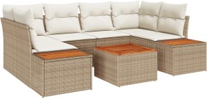 vidaXL 6-częściowy zestaw sof ogrodowych z poduszkami beżowy polirattan akacji 2
