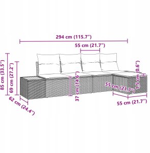 Zestaw 5-częściowy sofy ogrodowej vidaXL z poduszkami w beżowym poli rattanowym 12