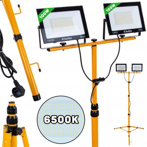 Naświetlacz LED 2x100W ze statywem budowlanym teleskopowym i przewodem – barwa biała zimna 6500K (1) 1