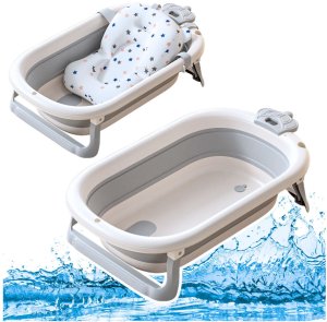 Wanienka Z Termometrem Dla Niemowląt Składana Materac W Gwiazdki Szara 2