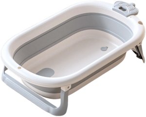 Wanienka Z Termometrem Dla Niemowląt Składana Materac W Gwiazdki Szara 3