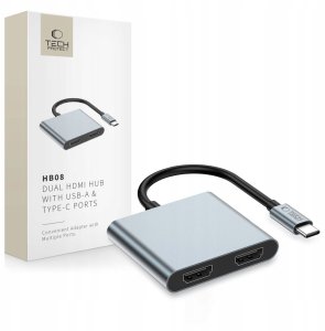 Adapter Tech-Protect HB08 HUB 4in1 USB-C, USB-A 2.0, 2xHDMI 4K 60Hz Space Grey 1