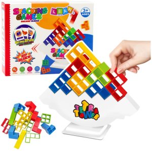 Gra Zręcznościowa Balansująca Wieża Klocki 22 Karty 16 Klocków LEAN Toys 1