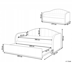 Łóżko wysuwane Welur EYBURIE 90 x 200 cm Pastelowy róż 2