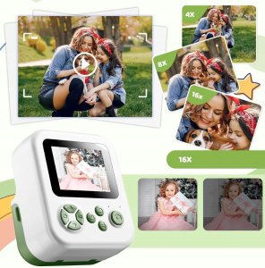 Aparat Natychmiastowy Dla Dzieci Cyfrowy Mp3 Gry Druk Telefon Obiektyw 180s / P02 Zielony 9