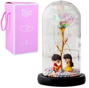 WIECZNA RÓŻA W SZKLE ŚWIATEŁKA LED flower box rose 1