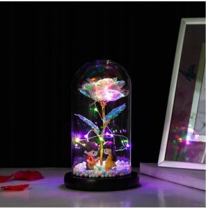 WIECZNA RÓŻA W SZKLE ŚWIATEŁKA LED flower box rose 5