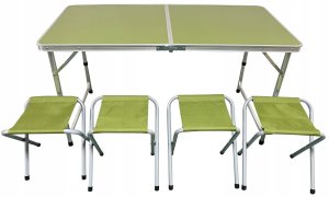 STOLIK TURYSTYCZNY SKŁADANY KEMPINGOWY 120X60X70/62/55CM + 4 KRZESŁA ZIELONY 1
