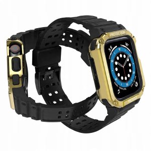 Pasek z etui ochronnym Protect Strap Band do Apple Watch 38 / 40 / 41 mm opaska obudowa pancerna - czarny, złoty 1