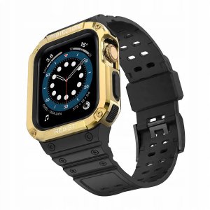 Pasek z etui ochronnym Protect Strap Band do Apple Watch 38 / 40 / 41 mm opaska obudowa pancerna - czarny, złoty 2
