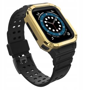 Pasek z etui ochronnym Protect Strap Band do Apple Watch 38 / 40 / 41 mm opaska obudowa pancerna - czarny, złoty 3