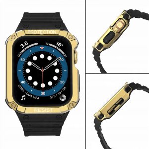 Pasek z etui ochronnym Protect Strap Band do Apple Watch 38 / 40 / 41 mm opaska obudowa pancerna - czarny, złoty 4