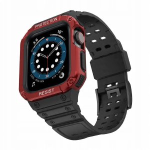 Pasek z etui ochronnym Protect Strap Band do Apple Watch 38 / 40 / 41 mm opaska obudowa pancerna - czarny, czerwony 2