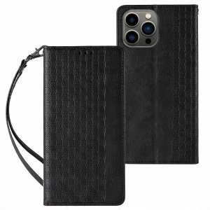 Magnet Strap Case etui do iPhone 13 Pro Max pokrowiec portfel + mini smycz zawieszka czarny 1