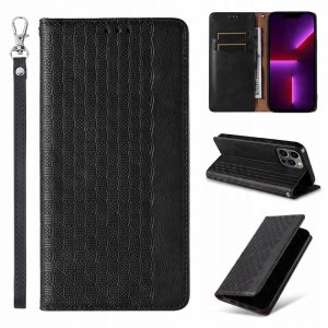 Magnet Strap Case etui do iPhone 13 Pro Max pokrowiec portfel + mini smycz zawieszka czarny 3