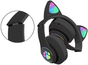 Słuchawki bezprzewodowe bluetooth radio fm mp3 kocie uszy podświetlenie led 3