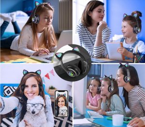 Słuchawki bezprzewodowe bluetooth radio fm mp3 kocie uszy podświetlenie led 5