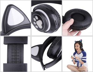 Słuchawki bezprzewodowe bluetooth radio fm mp3 kocie uszy podświetlenie led 7
