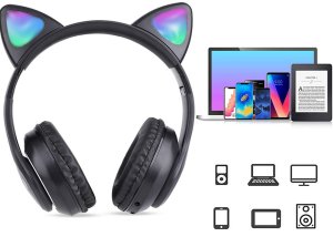 Słuchawki bezprzewodowe bluetooth radio fm mp3 kocie uszy podświetlenie led 8