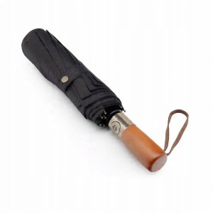 Automatyczny składany parasol z drewnianą rączką 10-ramienny XXL 115 cm czarny 3