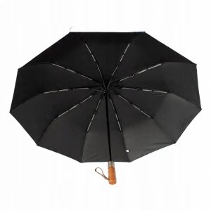 Automatyczny składany parasol z drewnianą rączką 10-ramienny XXL 115 cm czarny 7