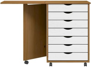 Szafka na kółkach z biurkiem MOSS, miodowy brąz, sosna 3