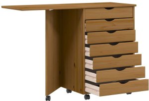 Szafka na kółkach z biurkiem MOSS, miodowy brąz, sosna 6