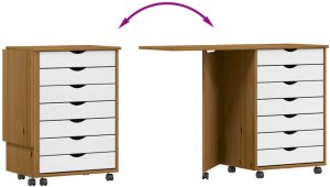 Szafka na kółkach z biurkiem MOSS, miodowy brąz, sosna 7