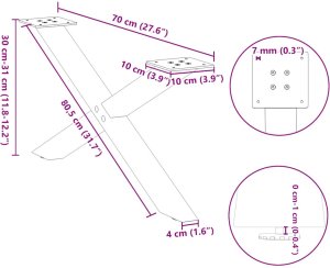 vidaXL Nogi do stolika kawowego, 2 szt., antracyt, 70x(30-31) cm, stal 10