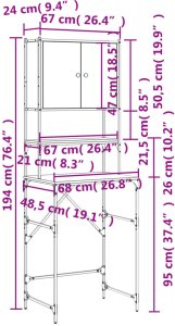 Szafka na pralkę, dąb sonoma, 68x48,5x194 cm 13