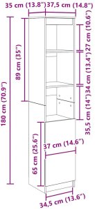 Komoda czarna dąb 37,5x35x180 cm Drewno klejone 12