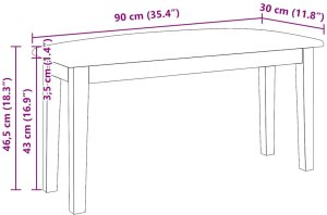 Ławka 90 cm Biała lite drewno guma 10