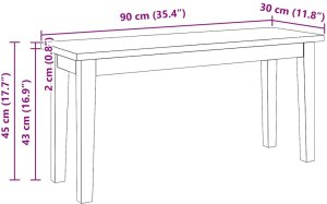 Ławka 90 cm Drewno lite Guma 9