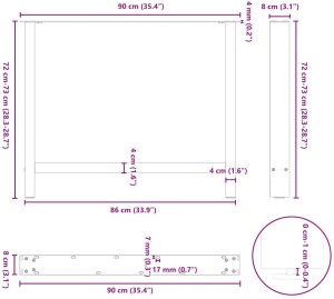 Nogi do stolika kawowego, czarne, 2 szt., 90x(72-73) cm, stal 10