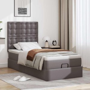 vidaXL Rama łóżka otomana z materacem szara 140x190 cm Lumarko! Lumarko! 3