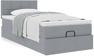 Rama łóżka otomana z materacem, jasnoszara, 180x200 cm, tkanina Lumarko! Lumarko! 4