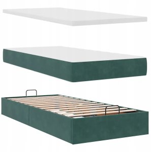 Rama łóżka otomana z materacem, zielona, 90x200 cm, aksamit Lumarko! Lumarko! 6