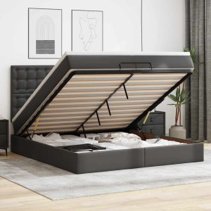 vidaXL Rama łóżka otomana z materacami czarna 200x200 cm Lumarko! Lumarko! 2