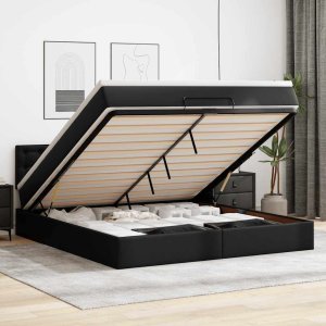 vidaXL Rama łóżka otomana z materacami czarna 200x200 cm Lumarko! Lumarko! 2