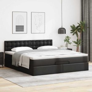vidaXL Rama łóżka otomana z materacami czarna 200x200 cm Lumarko! Lumarko! 3