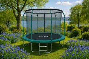 Trampolina ogrodowa dla dzieci 312cm z siatką zewnętrzną i drabinką 6