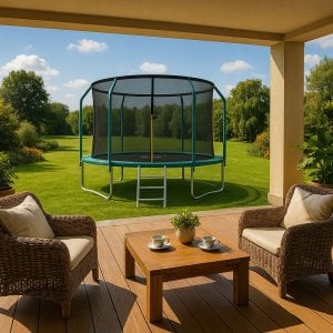 Trampolina ogrodowa dla dzieci 435cm z siatką zewnętrzną i drabinką 7