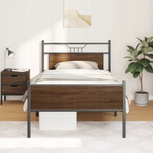 Rama łóżka bez materaca Brązowy dąb 107x203 cm Drewno klejone Lumarko! 3