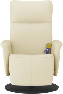 Rozkładany fotel masujący z podnóżkiem, kremowy, sztuczna skóra 3