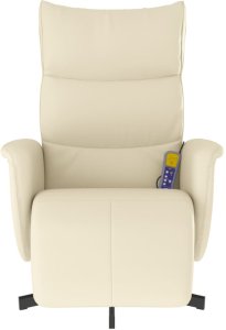 Rozkładany fotel masujący z podnóżkiem, kremowy, sztuczna skóra 3