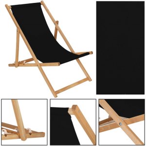 Leżak drewniany ogrodowy z 3-stopniową regulacją składany plażowy czarny UNIWERSALNY 15