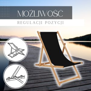 Leżak drewniany ogrodowy z 3-stopniową regulacją składany plażowy czarny UNIWERSALNY 2