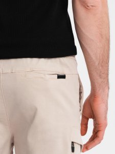 Szorty męskie o luźnym kroju z kieszeniami typu cargo  kremowe V1 OM-SRCG-0194 S 6