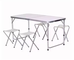 Zestaw Turystyczny Stolik Składany Kempingowy 4 Krzesła Szary LEAN 2