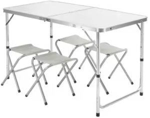 Zestaw Turystyczny Stolik Składany Kempingowy 4 Krzesła Szary LEAN 5